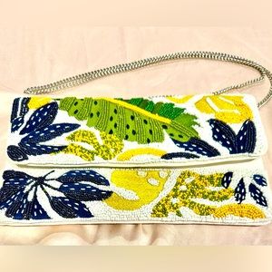 NWT Boutique Handmade Beaded & Sequins Crossbody With Silver Chain Strap